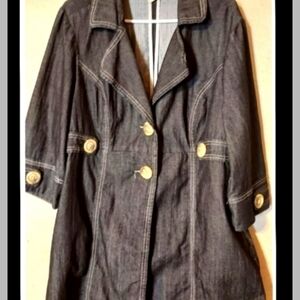 Elegant Charcoal Denim Jacket with Gold Buttons